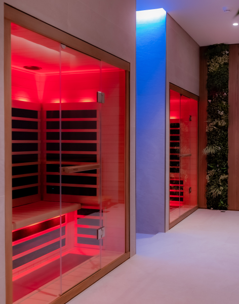 embody fitness interior with two infrared saunas